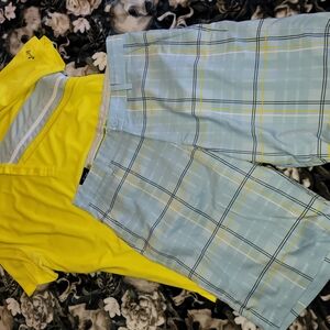 Men's Blue Plaid Flat Front Shorts